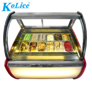Kolice Commercial 12 Pans Ice Cream Showcase Display Freezer Ice Cream Display Cooler-White Color, Cool Air Convection Design,Auto Defrost, Anti-Fog Glass,LED light included
