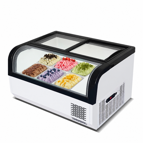 6 Pans Ice Cream Dipping Cabinet, Gelato Countertop Ice Cream Freezer Display with Led Light Clear Top and Front Window