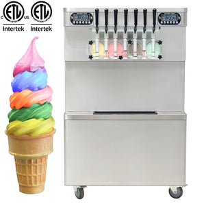 ETL 7 Flavors Soft Serve ice Cream Machine 4+3 Mixed Flavors Soft ice Cream Machine Snack Food Machine-full transperant dispenser upper tanks coolated