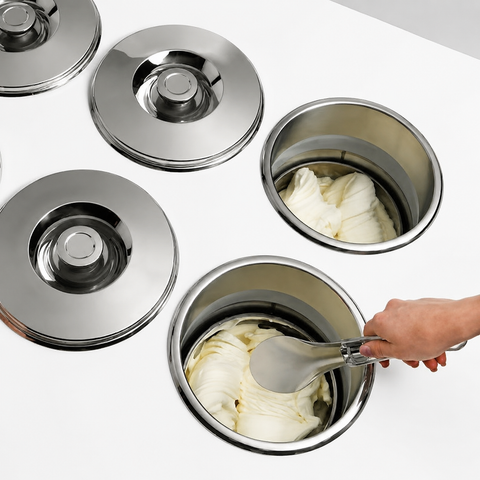 Kolice 6-Pan Pozzetti Gelato Case, 260W, 110V, Stainless Steel, Ice Cream Display Freezer for Shops