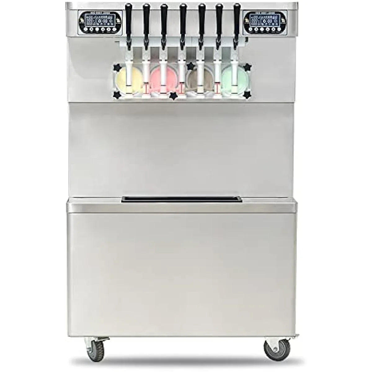 ETL 7 Flavors Soft Serve ice Cream Machine 4+3 Mixed Flavors Soft ice Cream Machine Snack Food Machine-full transparent dispenser upper tanks refrigerated