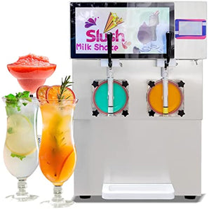 Kolice Commercial Cocktail Slushy Double Tanks Milkshake Margarita Iced Beer Coffee Slush Machine with Touch Screen Panel LED Advertising Lightbox