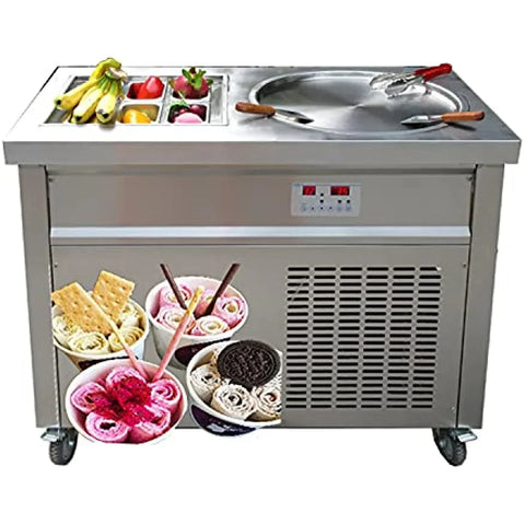 22 inches dia single round pan 6 precooling buckets auto defrost instant roll ice cream machine instant fry ice cream machine with full refrigerant
