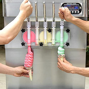 5 noozles ETL soft serve ice cream machine-auto counting, auto washing,upper tanks refrigerated, transparent dispenser