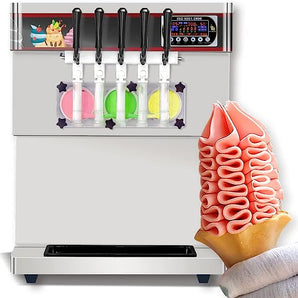 Kolice Commercial 5 Flavors Soft Serve Ice Cream Machine maker with ETL 5 Different Discharge Nozzles upper tanks refrigerated transparent door