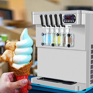 ETL 5 Mixed Flavors Soft softy frozen yougurt Serve  Ice Cream Machine Maker Upper Tanks Refrigerated and Transperant Dispenser Set