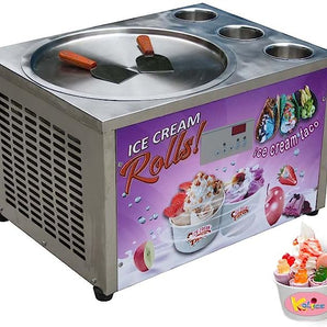 Kolice commercial 18 pouces poêle à glace ronde simple avec 3 réservoirs machine à crème glacée en rouleau frit dégivrage automatique contrôle intelligent de la température