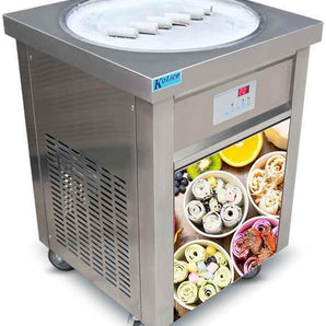 ETL – machine à rouler la crème glacée frite, équipement pour snacks, poêle ronde unique de 22 pouces, dégivrage automatique, contrôleur de température intelligent AI