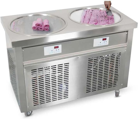 ETL 55cm 22 inches Double Round Fried Ice Cream Roll Machine Yogurt - Auto Defrost Transparent Sneeze Guard