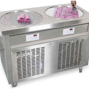 Kolice Commercial ETL  55cm 22 inches Double Round Pans Fried Ice Cream Roll Machine Yogurt - Auto Defrost Transparent Sneeze Guard