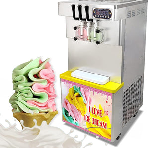 Kolice commercial 2 mix 1 mixed 3 flavors soft softy ice cream machine maker upper tanks refrigerated tansparent dispenser set