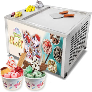 Kolice Single square ice pan 18x18 inches 3 topping tanks fried ice cream roll machine with refrigerant auto defrost and AI