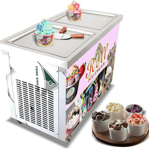Kolice ETL Machine à crème glacée frite commerciale Machine à rouleaux de crème glacée au yaourt sauté thaïlandais-20,50 "x 20,50" double casseroles carrées, dégivrage automatique, protection transparente contre les éternuements