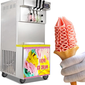 Kolice ETL certificate 3 Flavors Soft Serve Ice Cream Machine Ice Cream Maker-ETL Certificate Full Transparent Dispenser Set Upper Tanks Refrigerated