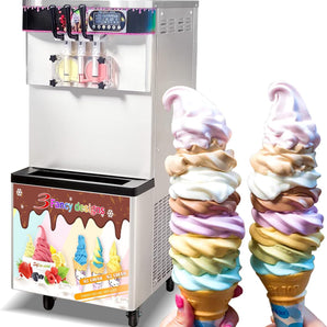 Kolice Commercial ETL 3 flavors yogurt soft serve ice cream machine 2+1 mixed flavors full transparent dispenser upper tanks refrigerated