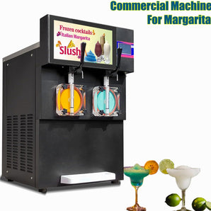 Heavy Duty two bowls Margarita Cocktail Slushy Machine Milkshake Maker with 4.3 inches Touch Screen Panel LED Advertising Lightbox