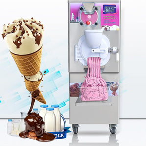 Hard Ice Cream Machine Ice Cream Machine Italian Water Ice Batch Freezer with Pasteurized Heating Cooling Freezing Function Output 9-11 Gal per Hour