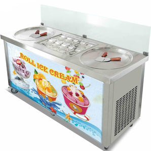 Kolice ETL Commercial Machine à rouleaux de crème glacée à double poêle ronde de 55,9 cm - Contrôle intelligent de la température par IA, 10 seaux de refroidissement, protection transparente contre les éternuements