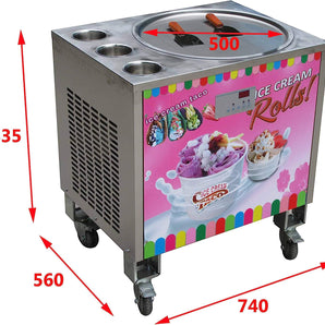 Kolice commercial 20 inches single round ice pan and 3 tanks fried instant fry ice cream roll machine with refrigerant AUTO DEFROST and AI controller