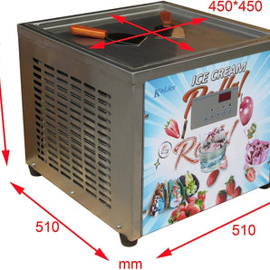 Kolice commercial countertop 18X18 inches single square pan fried fry rolled instant ice cream machine AUTO DEFROST and PCB smart AI temp. controller