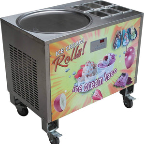 Kolice commercial poêle ronde simple de 20 pouces et 6 réservoirs de réfrigérant machine à rouleaux de crème glacée frite instantanée avec DÉGIVRAGE et température. manette