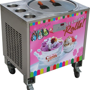 Kolice commercial 20 inches single round ice pan and 3 tanks fried instant fry ice cream roll machine with refrigerant AUTO DEFROST and AI controller