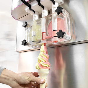 Kolice ETL 2+1 mixed flavors soft serve ice cream machine yogurt gelato maker countertop design full transparent dispenser upper tanks refrigerated
